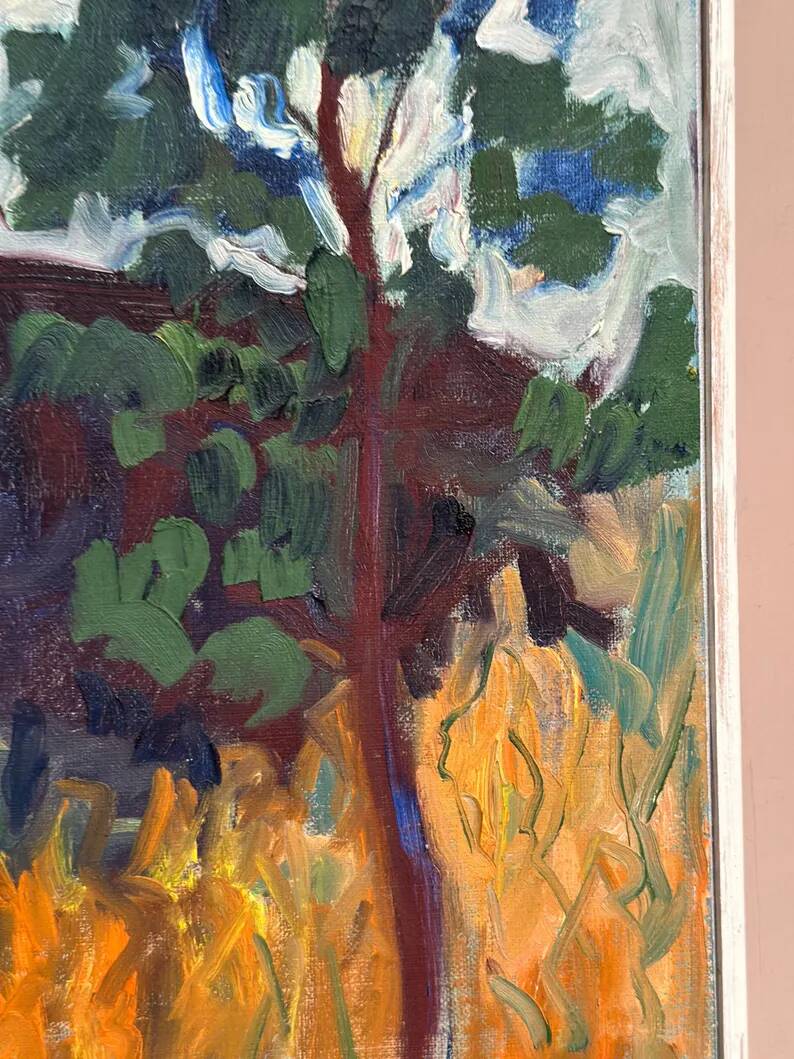 Original Swedish Oil on Canvas – "Tree in a Landscape", Unknown Artist – Vintage and Framed – 33 × 28 cm (12.9" × 11")