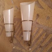 2 60's design wall lights in italian brass and glass