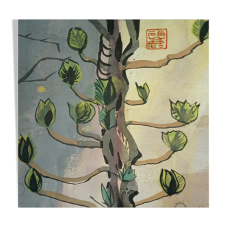 Peinture nihon-ga "Arbre" signée Uraraka Matsuzawa