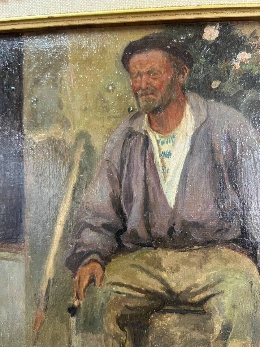 Portrait Oil on Wood, 20th Century