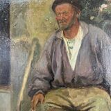 Portrait Oil on Wood, 20th Century