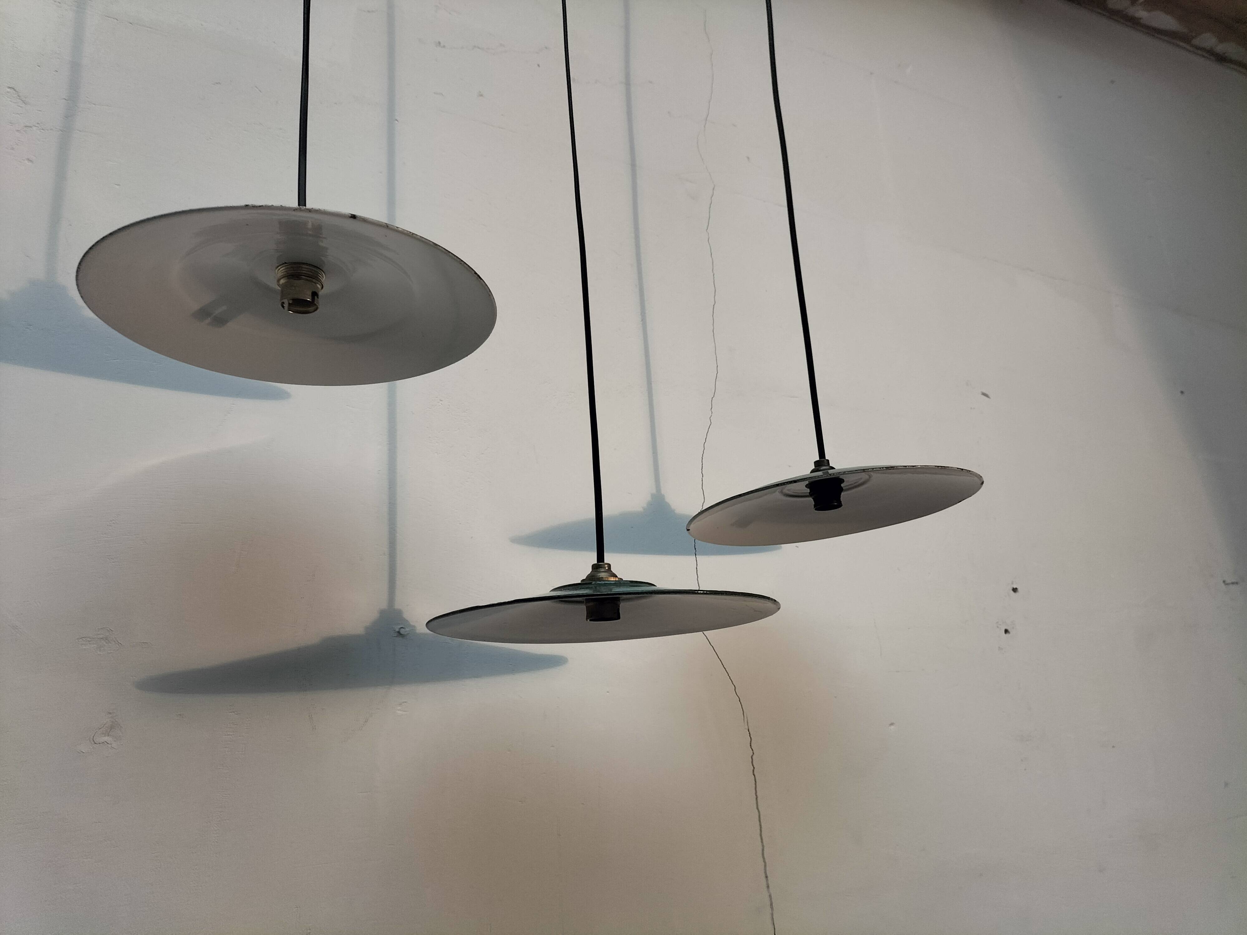 Set of 3 enameled sheet metal pendants