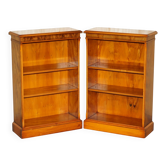 Pair of Bevan Funnell flame mahogany dwarf bookcases