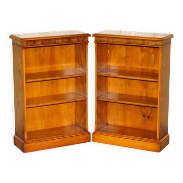 Pair of Bevan Funnell flame mahogany dwarf bookcases