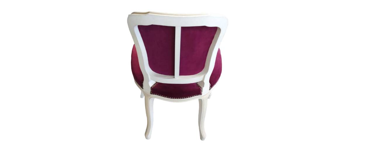 Castle chair and footrest in wood and burgundy velvet