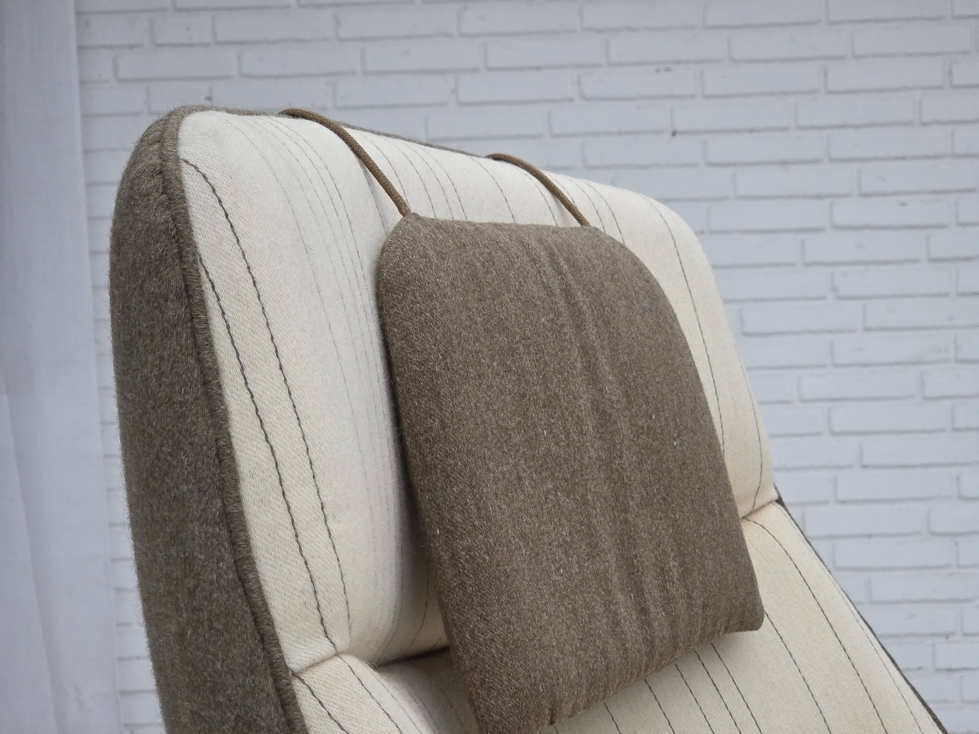 1970s, Danish design by Illum Wikkelsø, furniture wool fabric, oak wood.