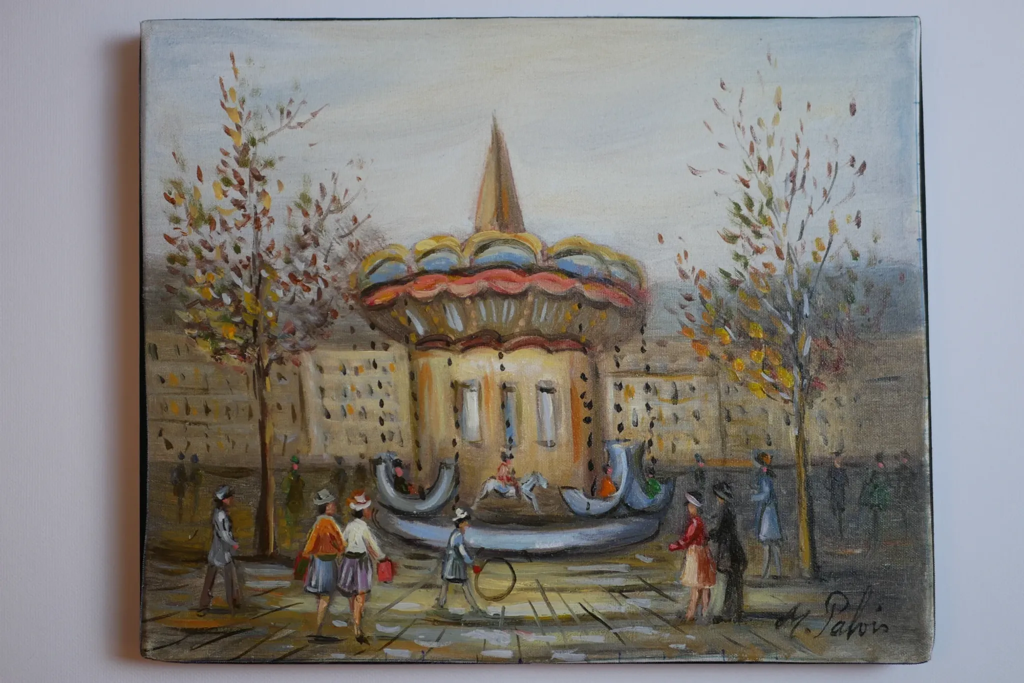 Michel Pabois - At the Paris Carousel - Oil on canvas signed.