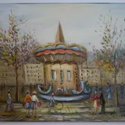 Michel Pabois - At the Paris Carousel - Oil on canvas signed.