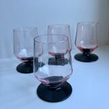 Set of 4 glasses with pink feet and black feet Art Deco 30s