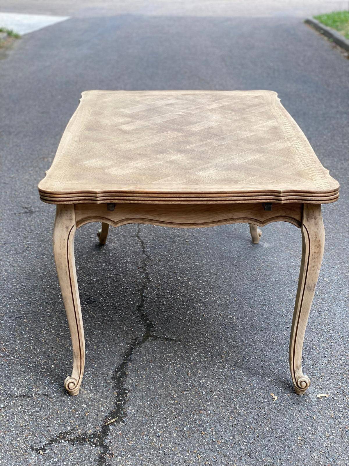 Louis XV extendable dining table renovated in raw wood 220cm