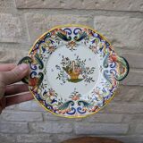Old decorative plate with handles Old Rouen handmade