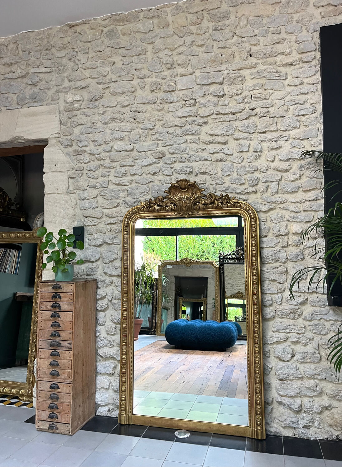 Antique Louis-Philippe fireplace mirror with pediment and pearls 157