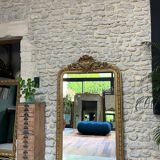 Antique Louis-Philippe fireplace mirror with pediment and pearls 157