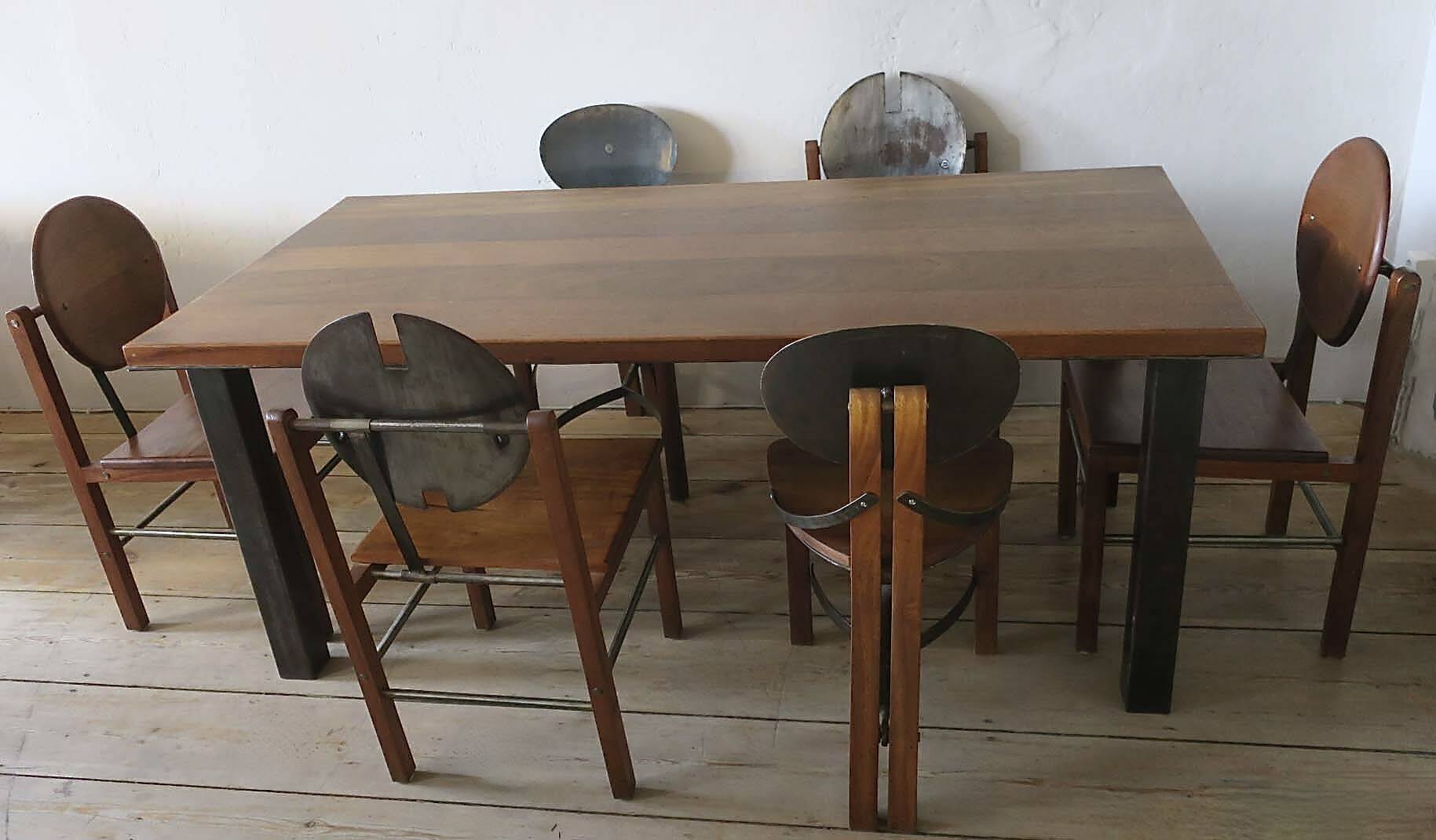 Set of 6 mid century Brutalist teak and steel dining chairs, 1960s