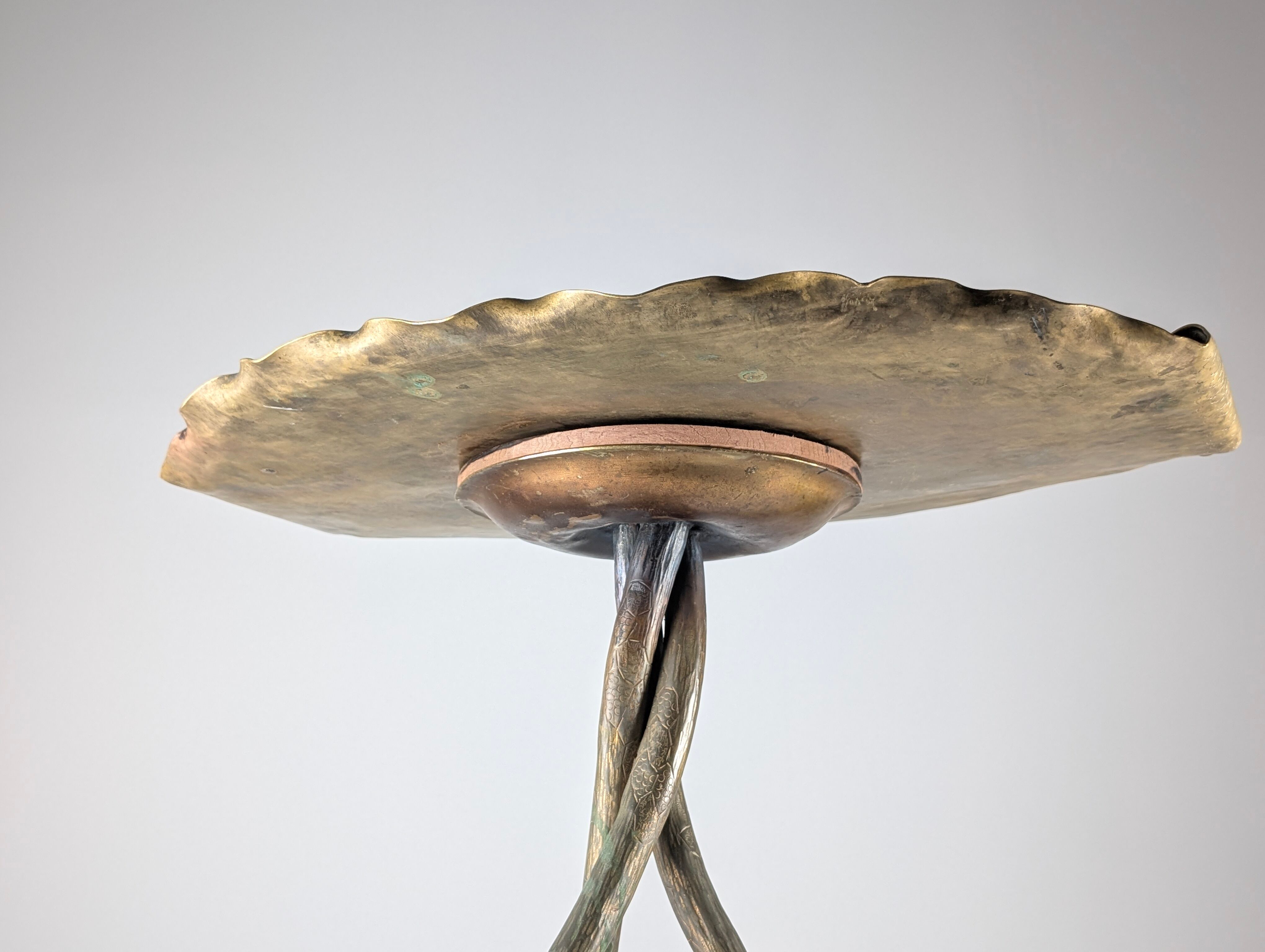 Japanese Art Nouveau bronze and brass table with dragonfly, 1920s