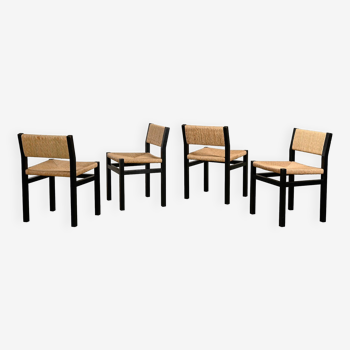 Martin Visser SE82 Chairs in Black Wood and hand woven Rush Seats for Spectrum
