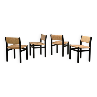 Martin Visser SE82 Chairs in Black Wood and hand woven Rush Seats for Spectrum