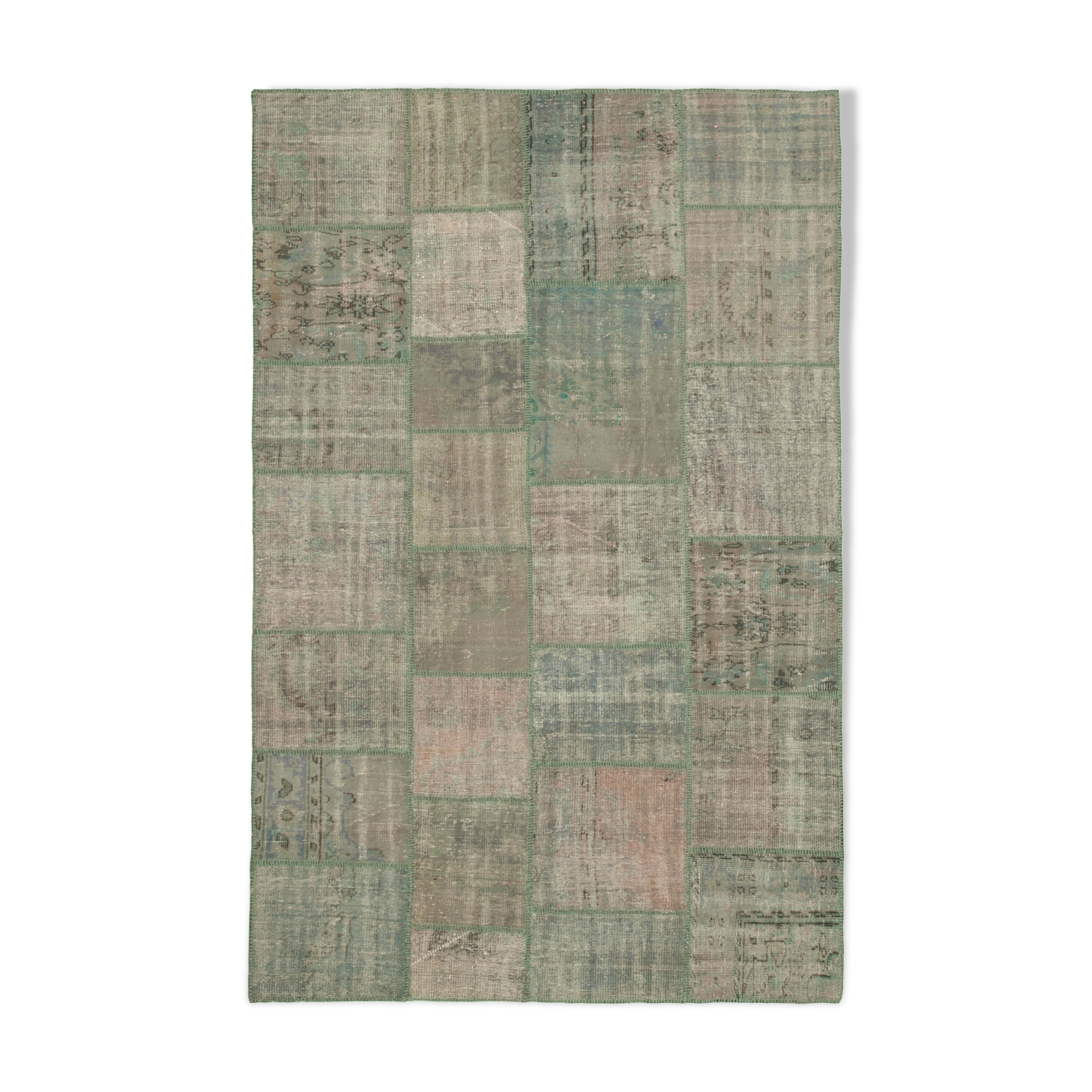 Handmade anatolian vintage 200 cm x 303 cm grey patchwork rug