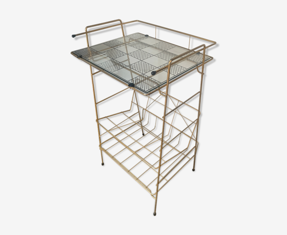 Table d’appoint ou de chevet en laiton et en verre