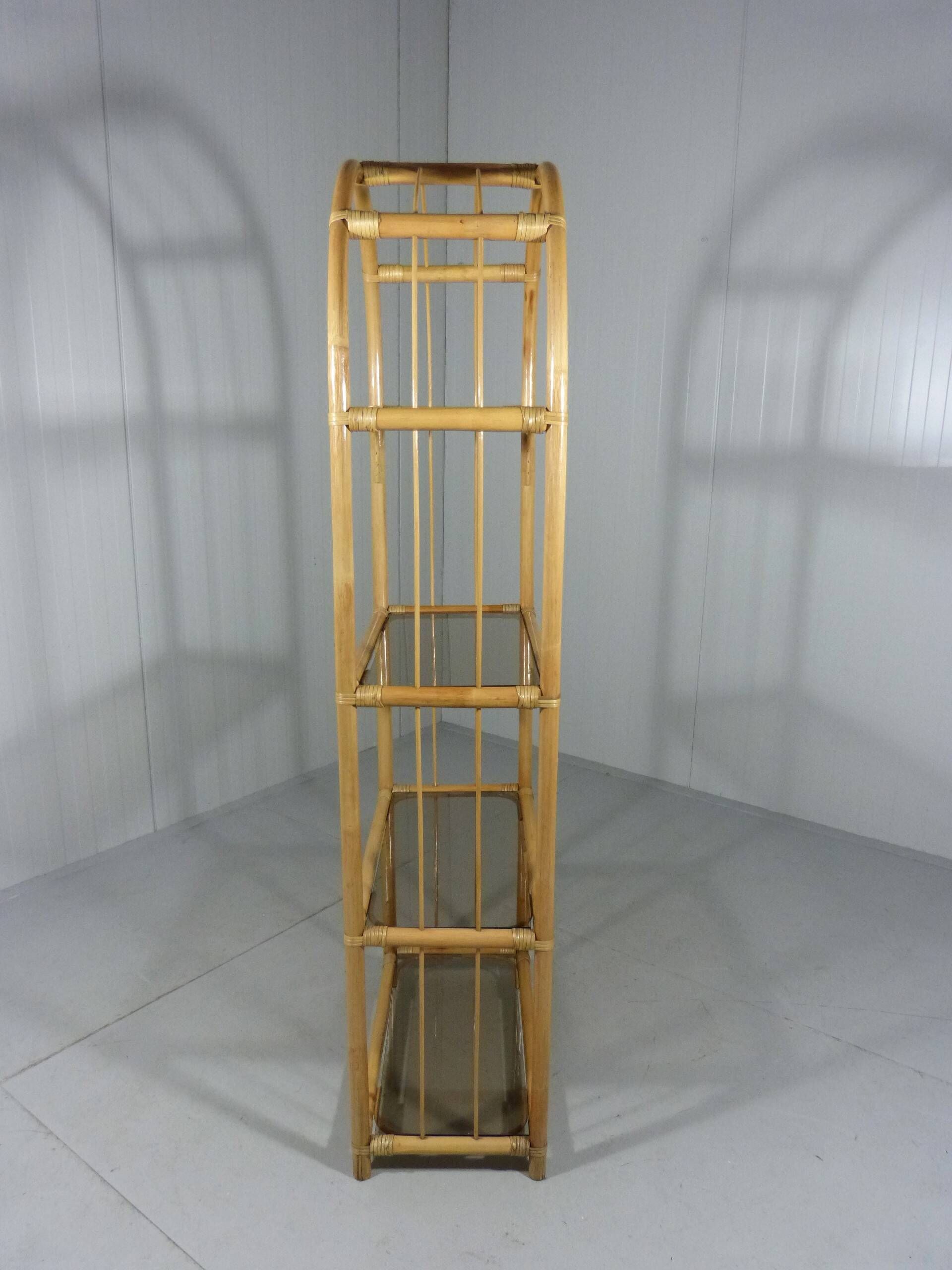 Rattan & smoked glass display rack 1970’s