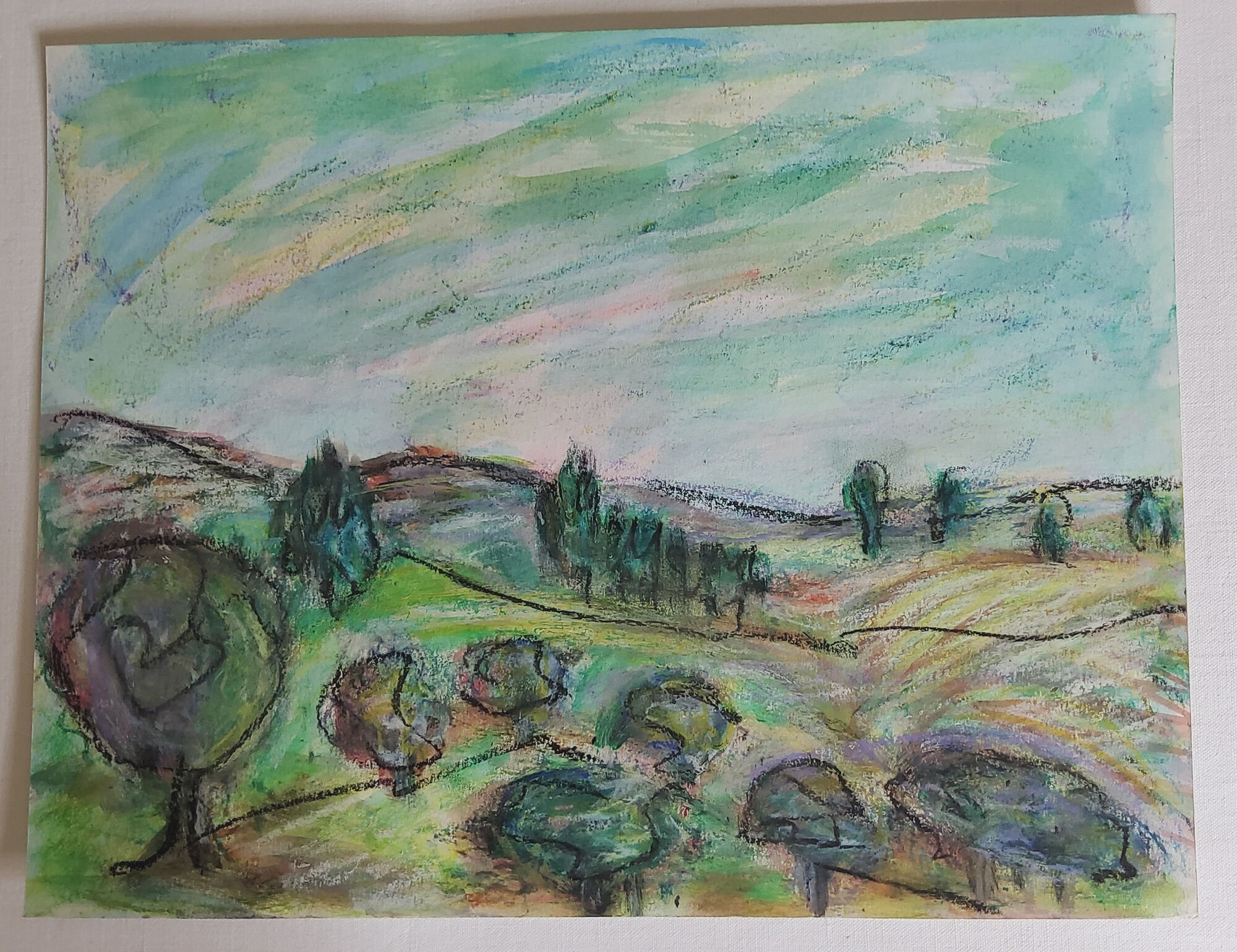 Oil pastel, notebook of a traveler in Tuscany 01, 31 x 24 cm