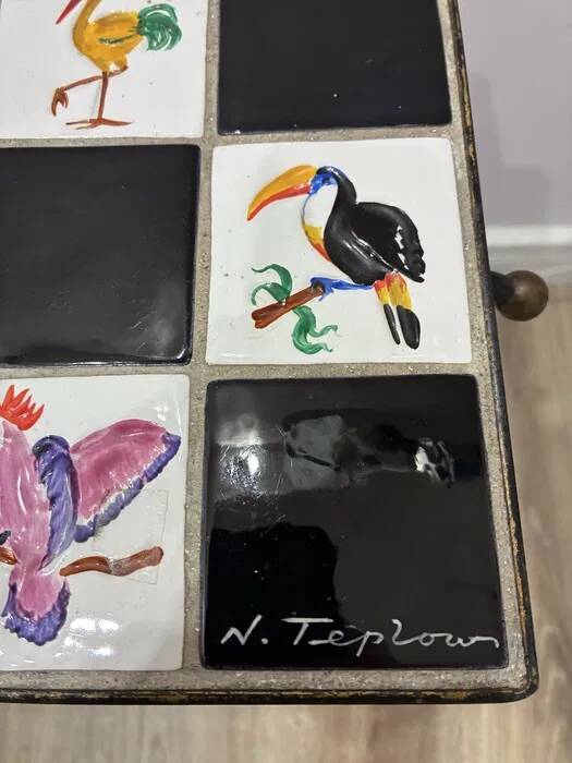 Table d'appoint, porte-revue en carreaux en céramique et fer N. Teplow, années 1950