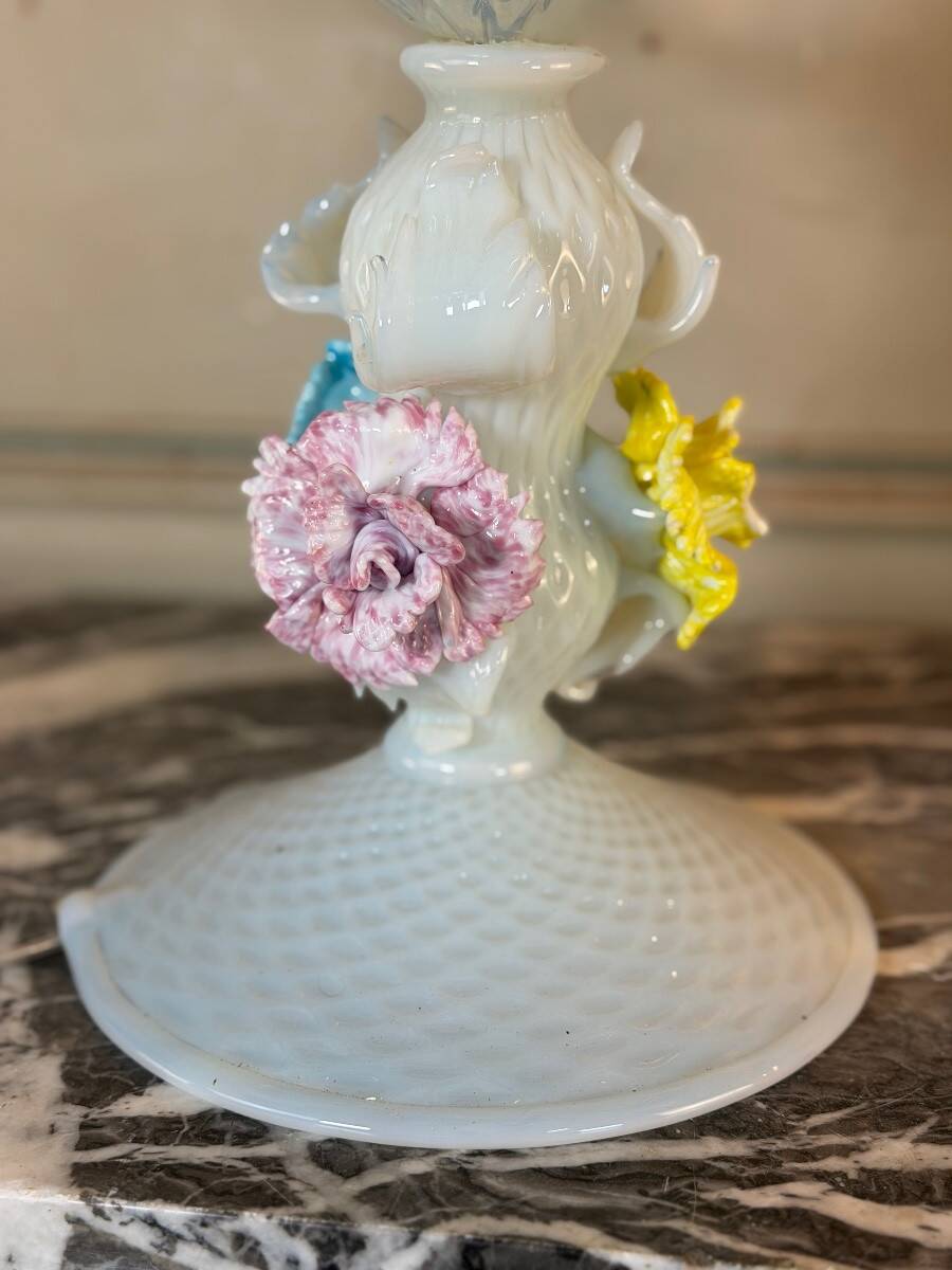 Multicoloured Venetian glass girandole from Murano with a dominant opaline blue, circa 1930.