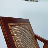 Pair of armchairs in red teak and cannage