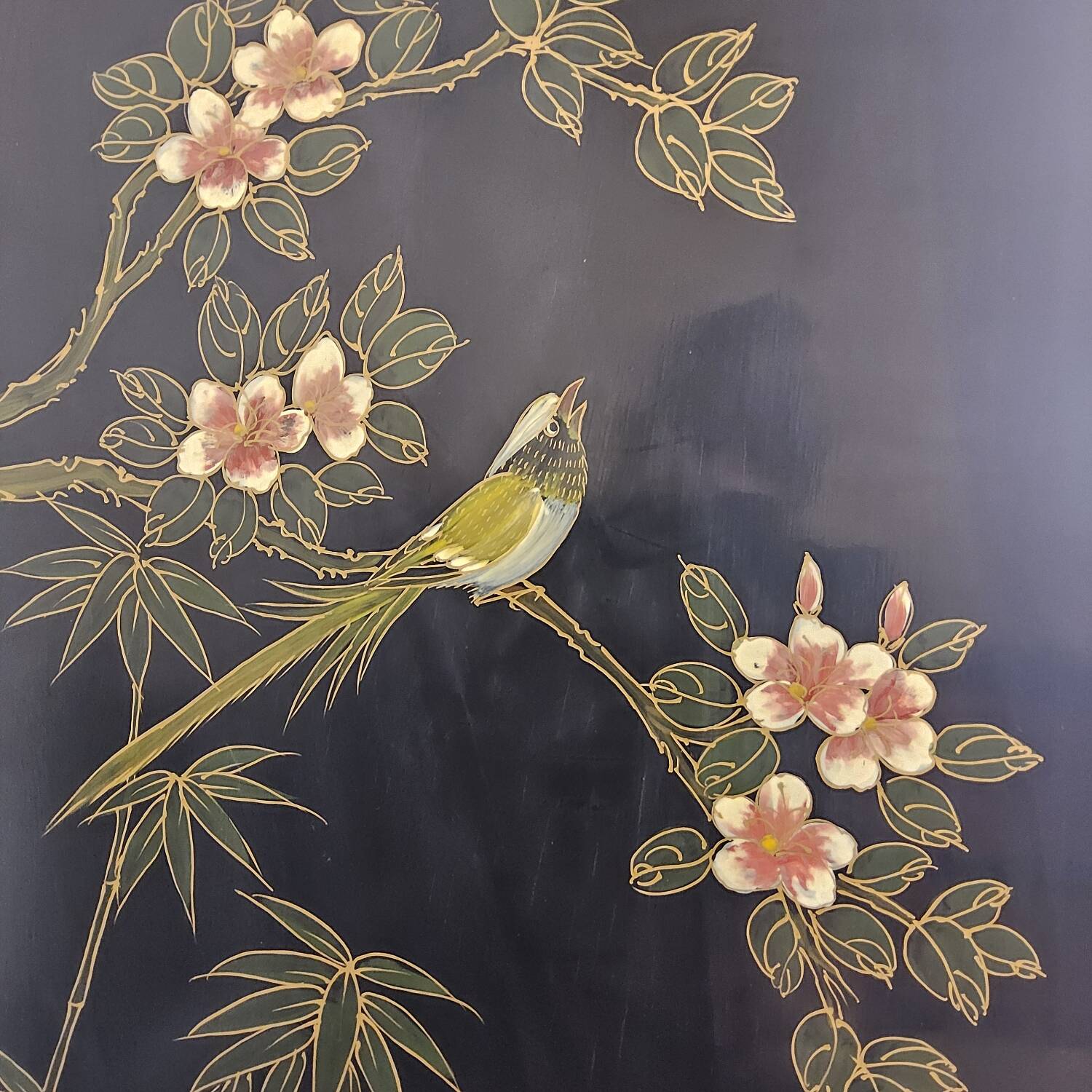 Vintage Chinese cabinet gold leaf / flowers and birds / bohemian