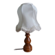 Turned wood lamp with fabric lampshade