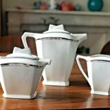 Art deco coffee service white porcelain of limoges liseré silver signed p.f.