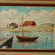 Peinture sur panneau vintage – « Motif bateau et maison »