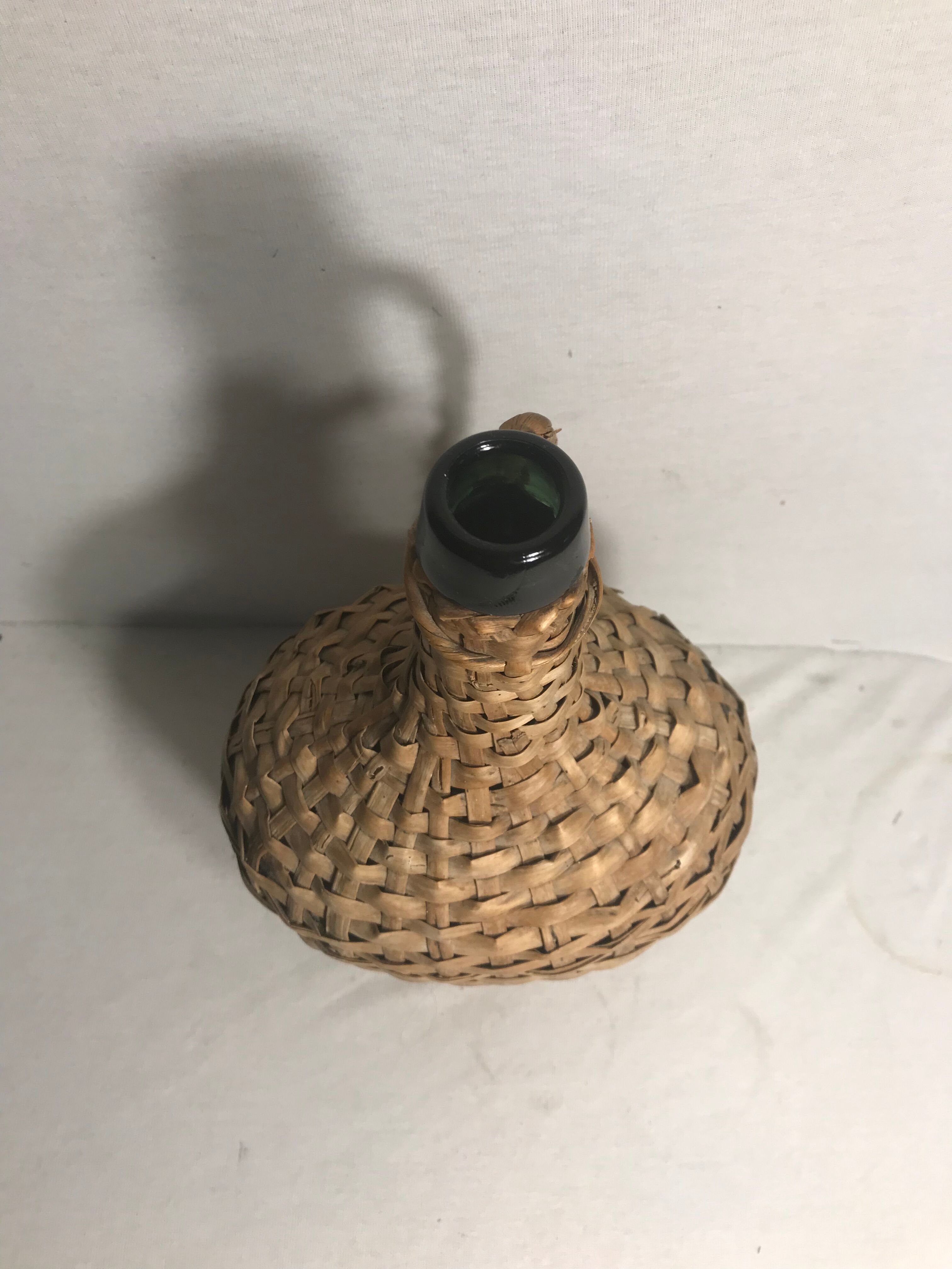 Demijohn bottle 2L old woven Wicker rattan + handle Vintage