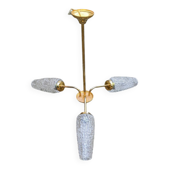 Tulip pendant light, brass and glass, 1970s