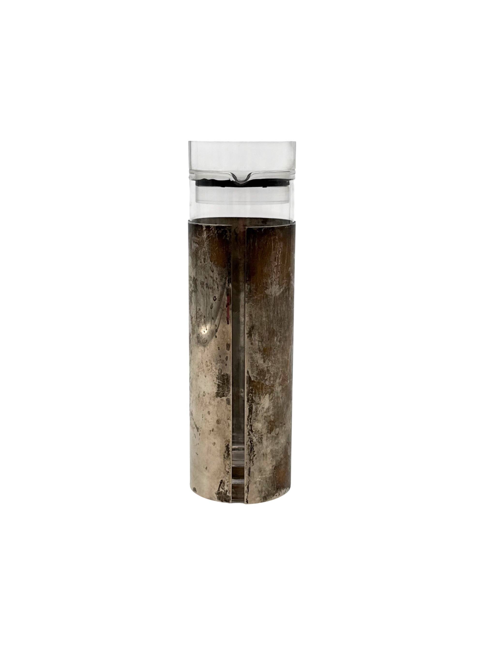 Modern silverplated and glass cruet mod. Oilvine, Lino Sabattini Italy 1970