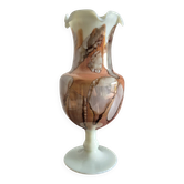 Vintage footed vase in white opaline, marbled/marble effect decoration from the 60s.