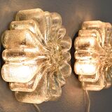 Mid Century Modern Germany Cut Glass Flush Mount Set 60s Bubble Flower Set