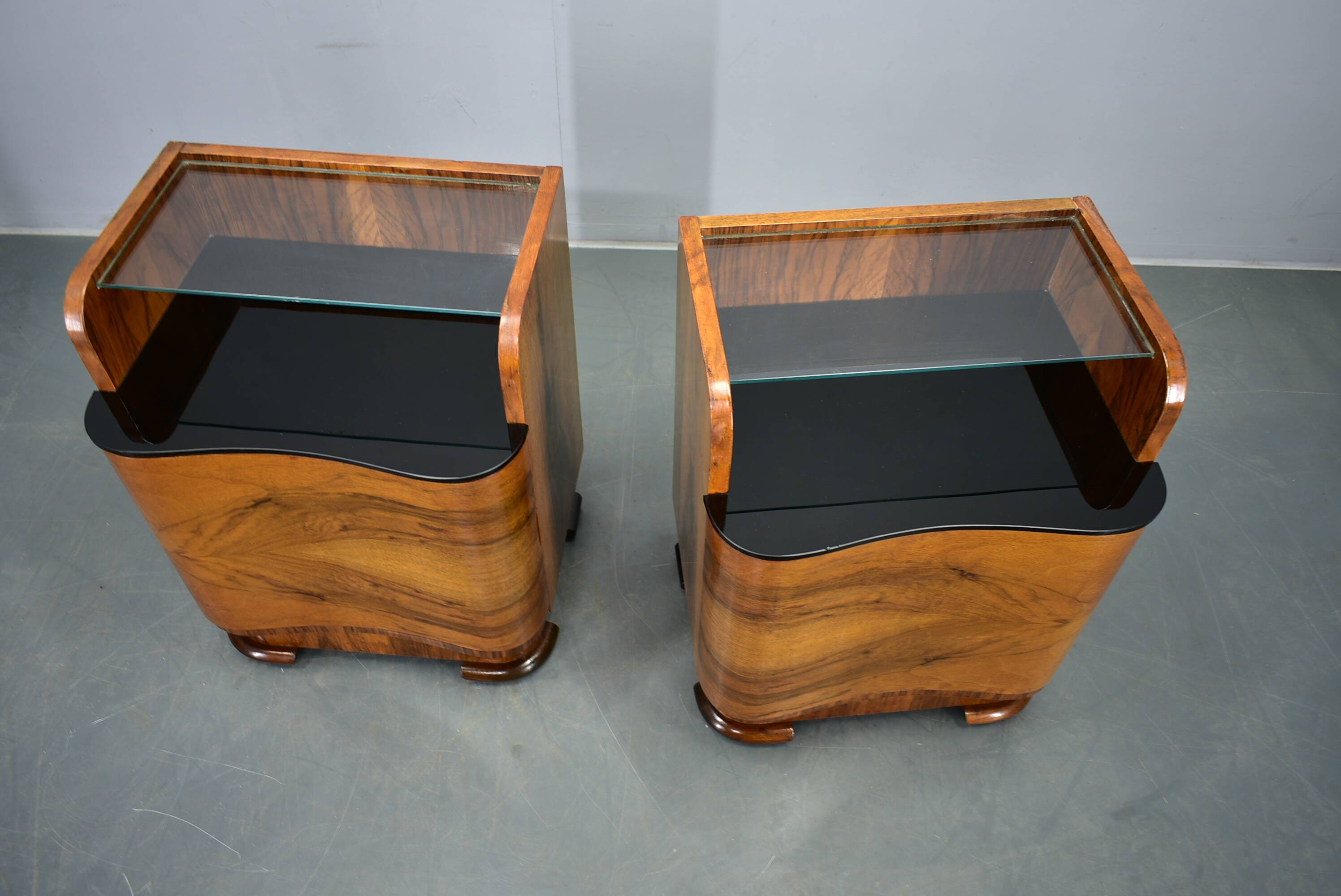 1940s pair of Art Deco bedside tables, Czechoslovakia