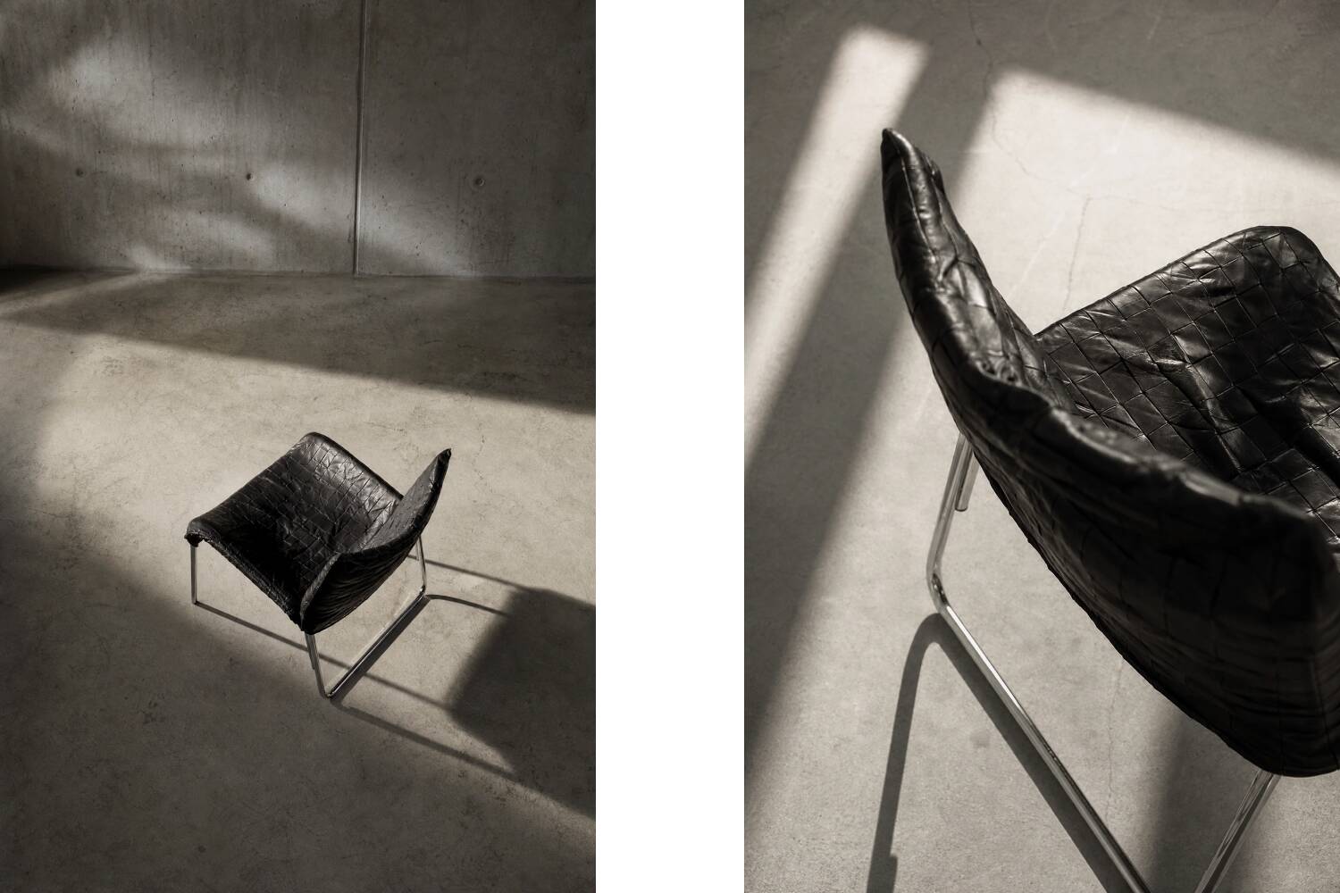 Chaises longues en cuir noir patchwork suédoises modernes du milieu du siècle d'IKEA