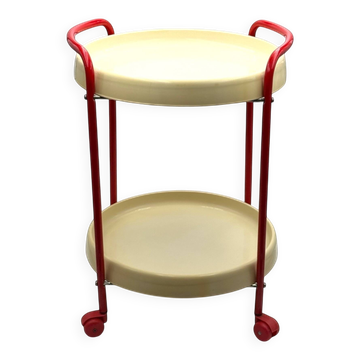 Chariot de bar vintage rouge et beige des années 1960