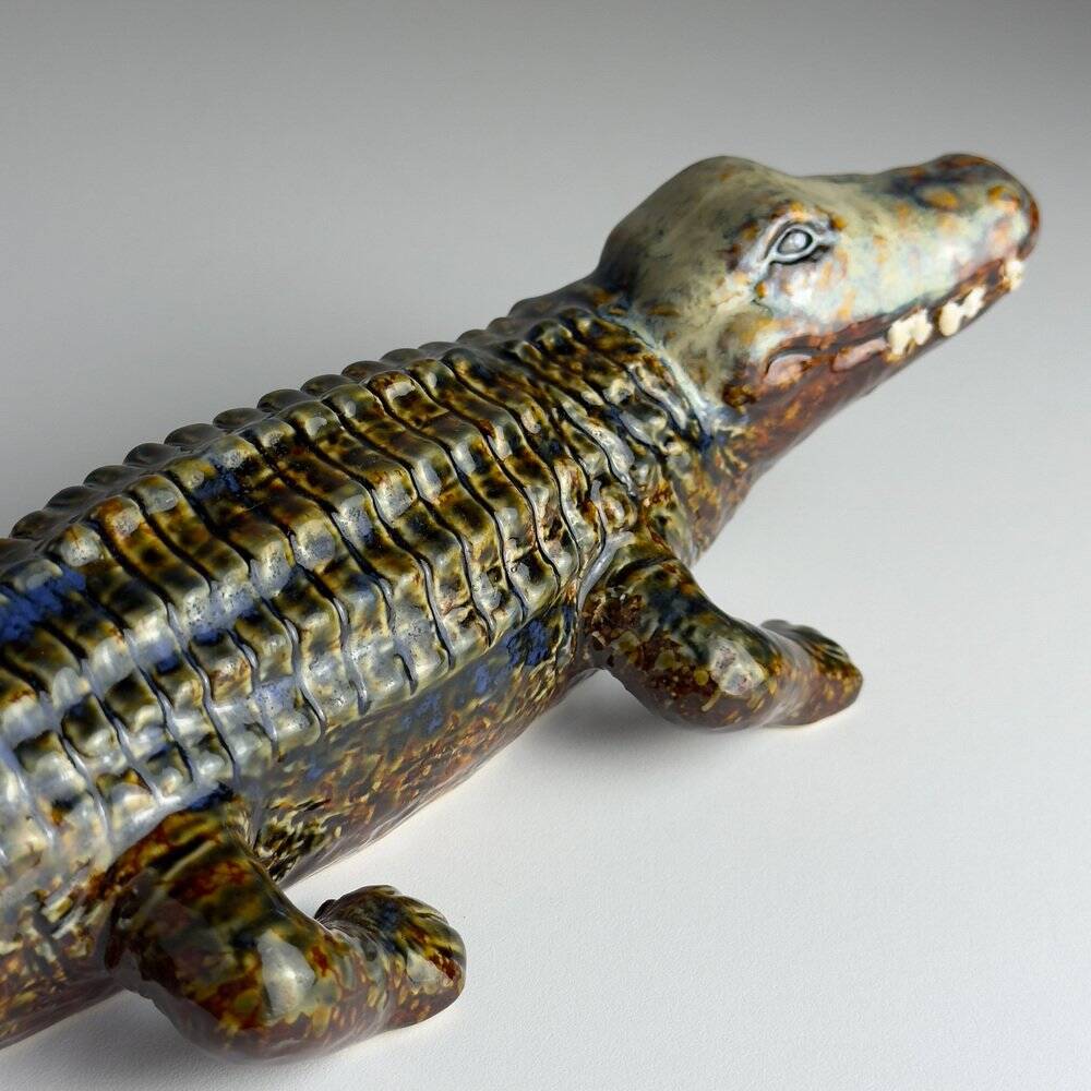 Vintage ceramic crocodile sculpture from Bassano, Italy, 1980s.
