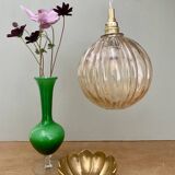 Vintage round amber glass globe pendant light