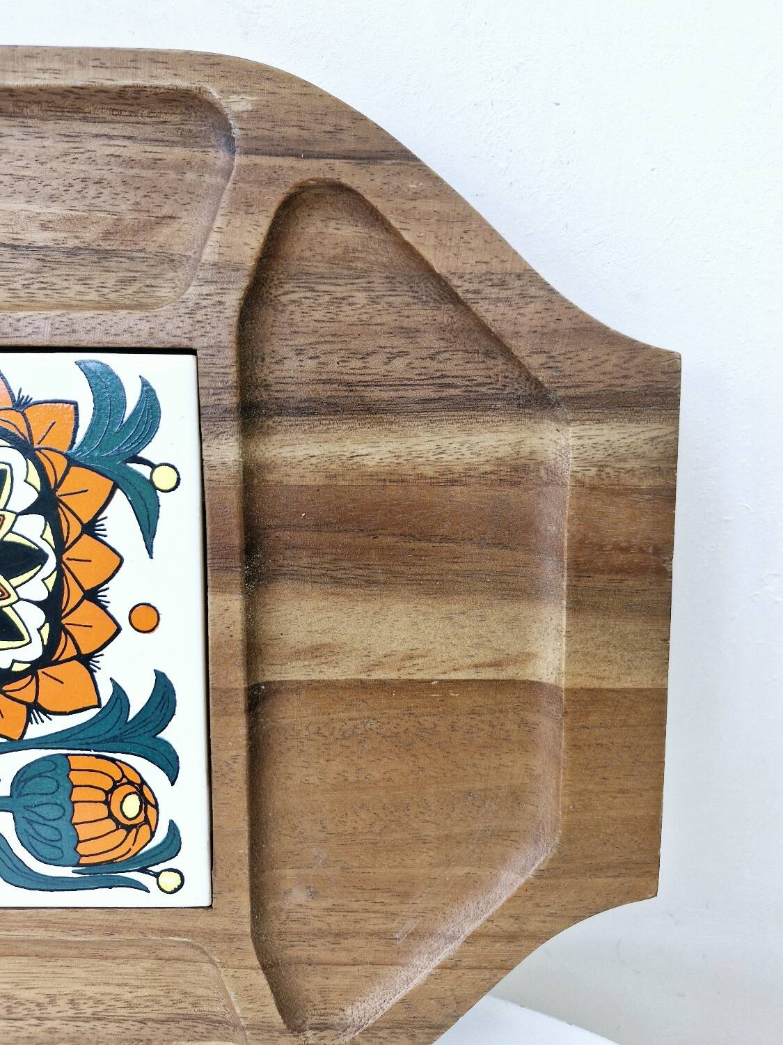 Plateau Compartimenté Vintage Bois Céramique
