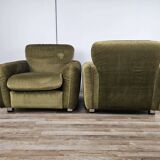 Pair of vintage armchairs from the 70s in green fabric, 1970