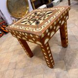 Moroccan camel bone marquetry wooden table for bedroom or living room