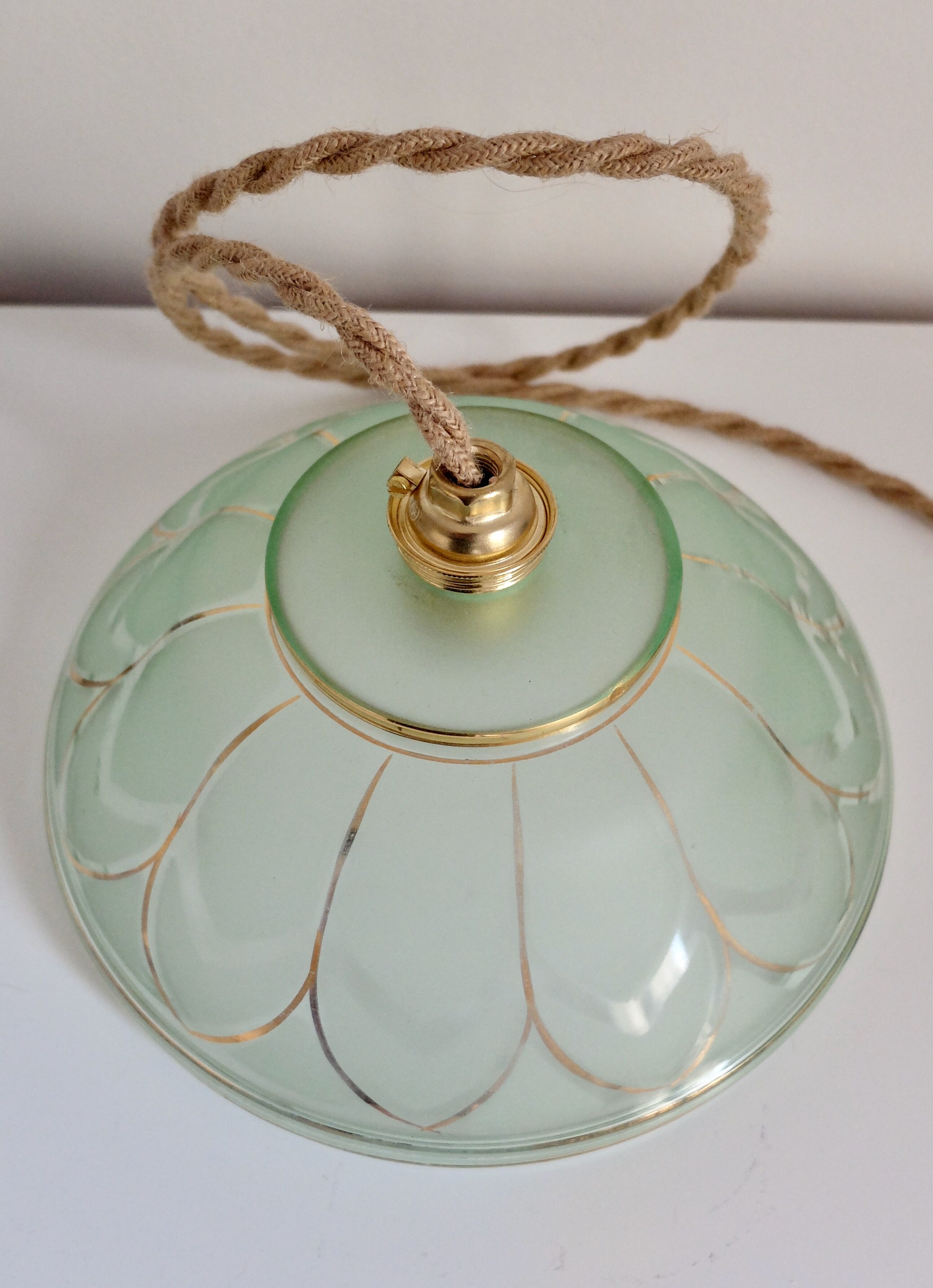 Art Deco gold green hanging lamp