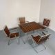 Salon de jardin vintage pliant, table et 4 fauteuils en bois et métal, 1960