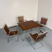 Vintage folding garden set table 4 chairs wood and metal 1960