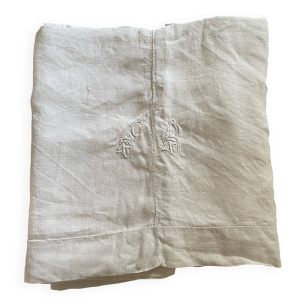 Drap de trousseau monogramme RF fin 19e.