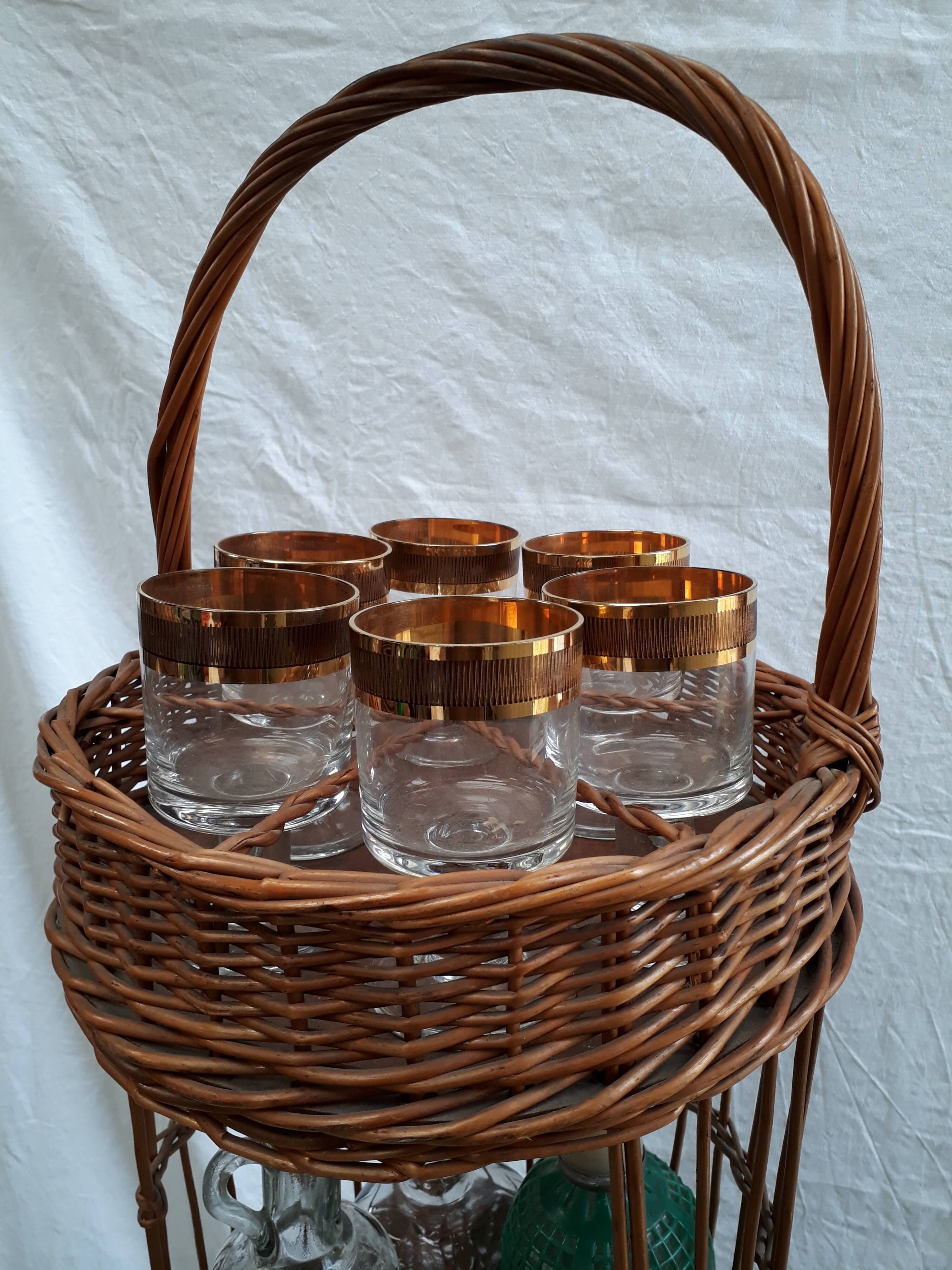 Bottle holder, mini bar, vintage wicker